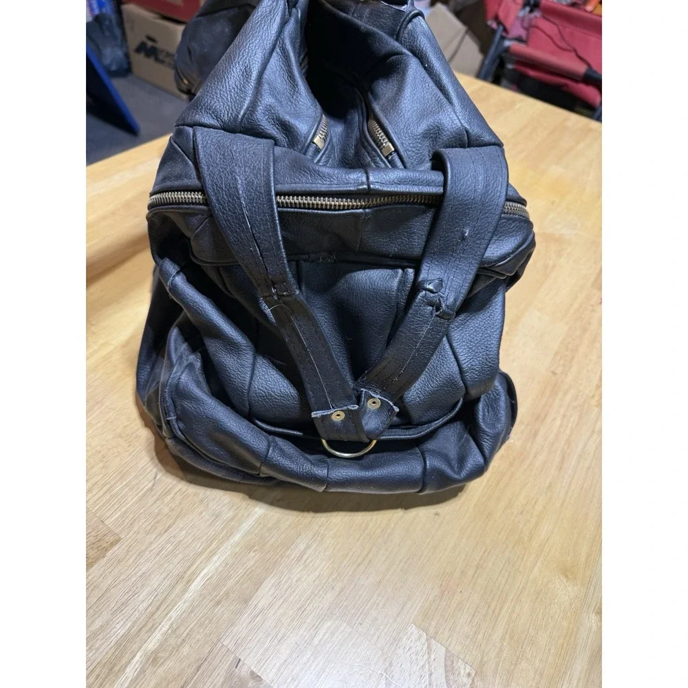 Vintage Mexican Genuine Leather Duffel Bag Black Patchwork Weekender 28